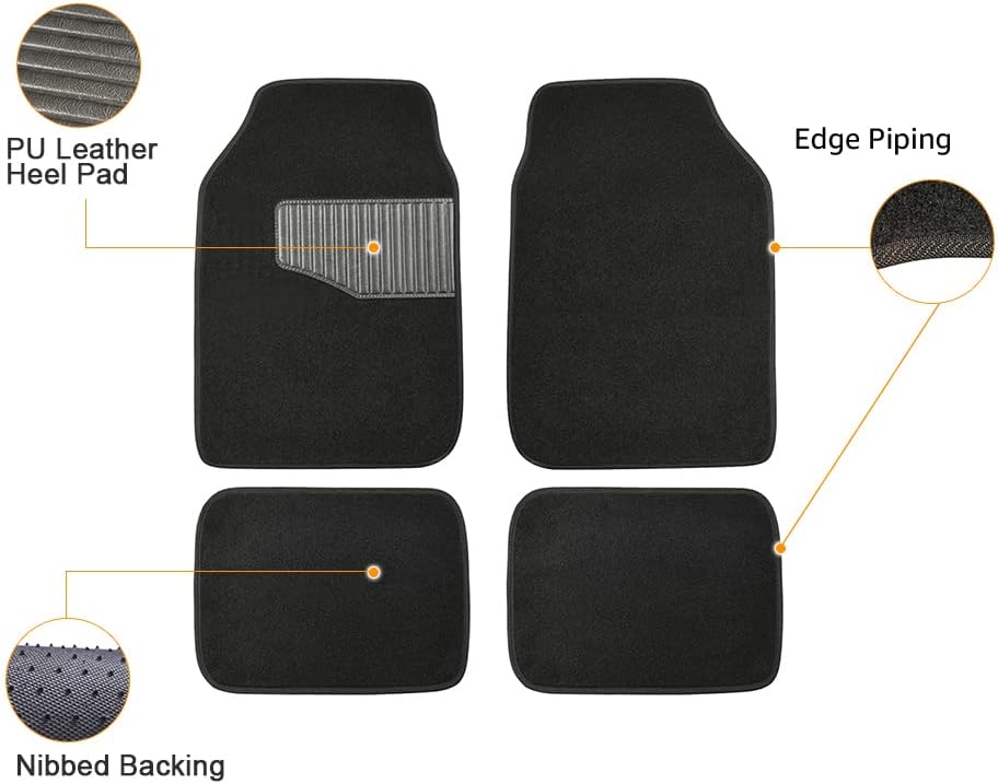 Amazon Basics Universal Fit Rubber Carpet Floor Mats For Car SUV Van & Truck, 4 count (Pack of 1), Black, 25"L x 17.5"W (Front), 13"L x 17.5"W(Rear)