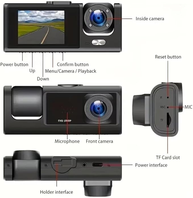 Dual Dash Camera for Car Front and Inside Dash Cam Car Security Video Recorder with Audio 1080P Vehicle Cam Plug and Play, WDR, Night Vision, G-Sensor Auto Lock, 2 Inch Screen