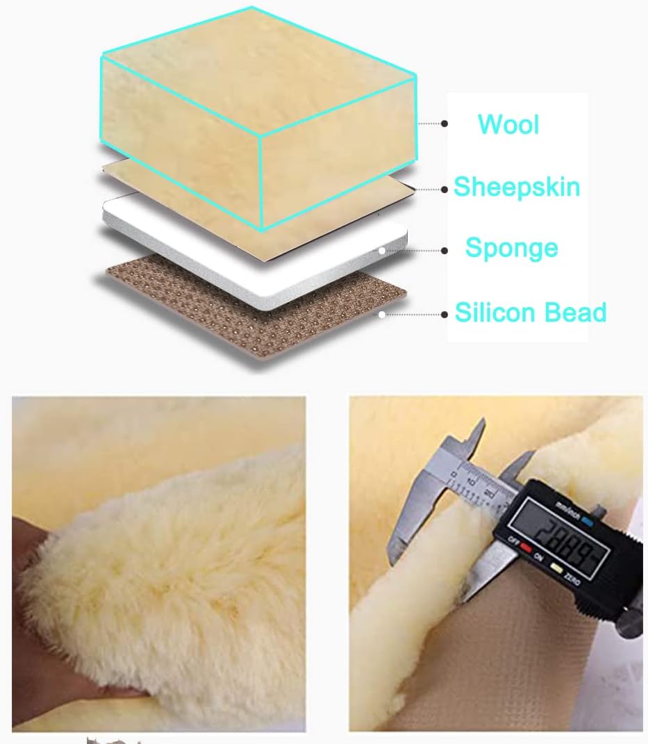 Fluffy Genuine Australia Sheepskin Car Seat Cover for Auto Interior Accessories with Soft Fuzzy Wool Eco-Friendly Natural Fur Non-Slip (Light Yellow, Front)