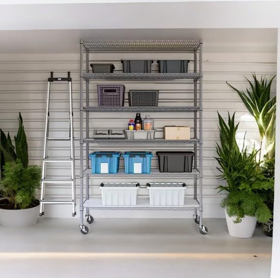 Organize in Style with The Members Mark 6-Tier NSF Heavy Duty Wire Shelving, 47.75" W x 18" D x 75.5" H (Granite, 2 PACK)