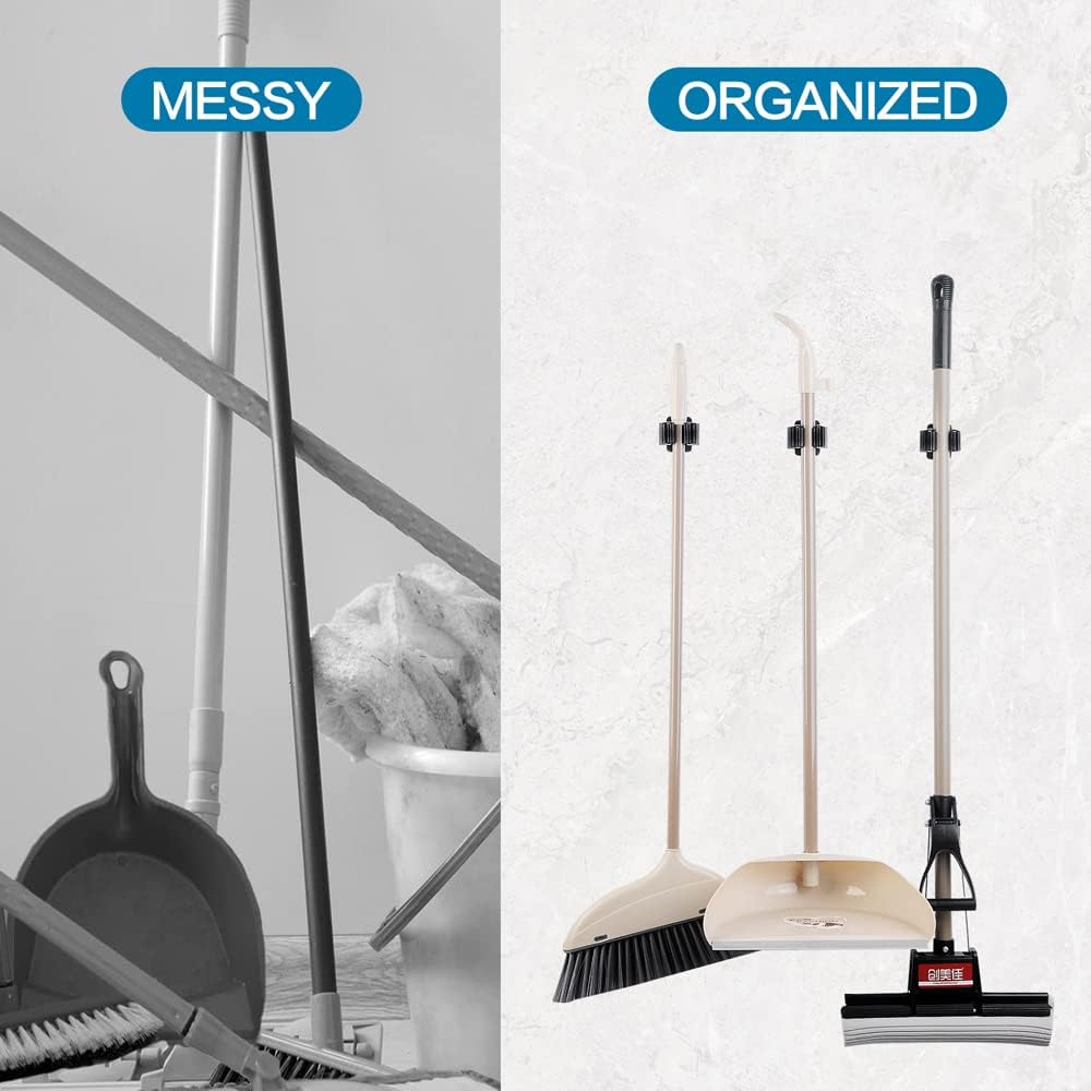 24 PCS Broom and Mop Holder, Heavy Duty Garden Tool Organizer Rack Rake and Shovel Handle, Stainless Steel Mop Hanger. Wall Mounted Utility Rack with Screws, Silver.