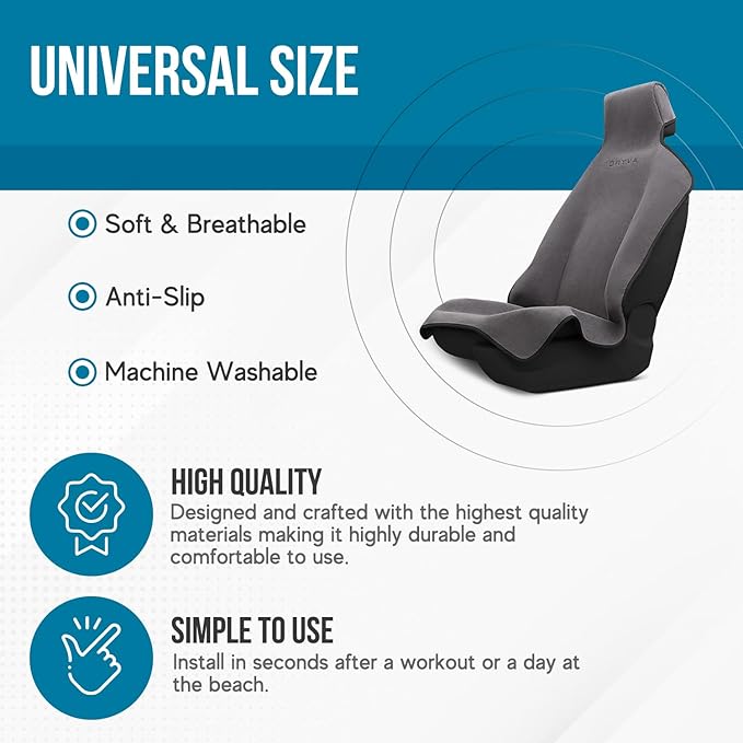 DryvaSeat - Premium Microfiber Towel Car Seat Cover - Waterproof & Sweatproof - Universal Fit, Machine Washable, Non-Slip - Seat Protector for Car, Truck, SUV, Van (Gray, 1 Pack)