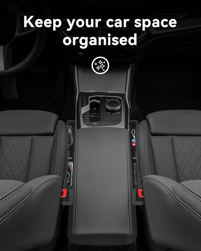 Car Seat Gap Filler, Seat Gap Organizer with Phone Holder, Car Seat Accessories, Car Organizer Fit Car SUV Truck-2PCS Black