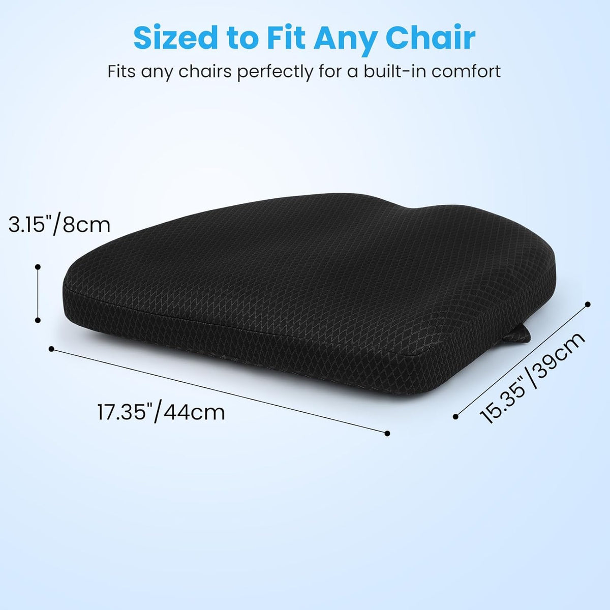 Office Chair Cushion - Breathable Pressure Relief Seat Cushion with Hours Sitting on Gaming/Car/Wheelchair, Extra-Dense Air Fiber for Orthopedic Coccyx, Sciatica & Hip Support (Black)