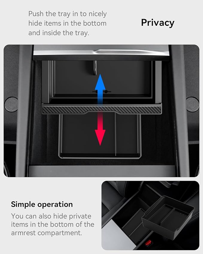 2025 Upgrade Center Console Organizer Tray for Tesla Model 3 Highland Accessories 2024 2026, Divided Storage Double Layer Space Slide smoothly - 4 PCS, Black