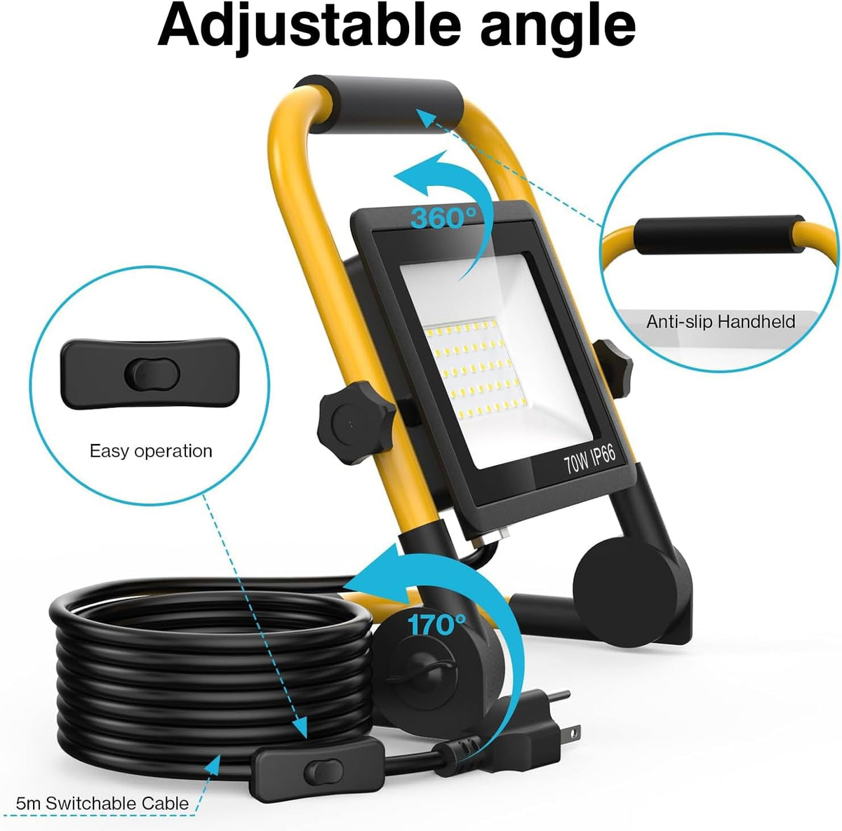 10000LM LED Work Light: Portable Work Light with 16.4FT/5m Cord - IP66 Waterproof Flood Light for Outdoor Indoor Job Site Workshop Garage Construction Site Lighting,Tool Gifts for Men Dad Him