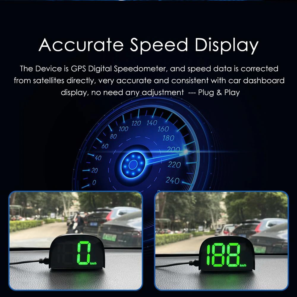 Shkalacar Car Digital GPS Speedometer Car HUD Heads Up Display with Speed, Mph/Kmh,USB Plug and Play for All Car