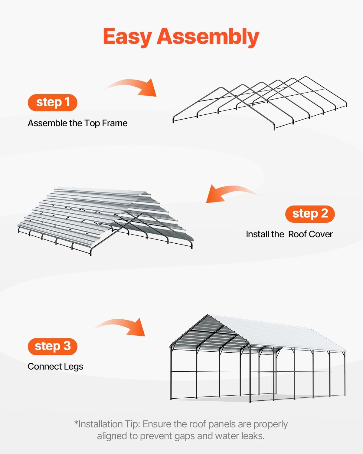 VEVOR Heavy Duty Metal Carport, 13' x 26' Outdoor Carport with Galvanized Steel Frame & Roof, Car Tent Garage Shade with Removable Sidewalls, Multi-Use Car Shelter for Pickup, Boat, Car & Tractors