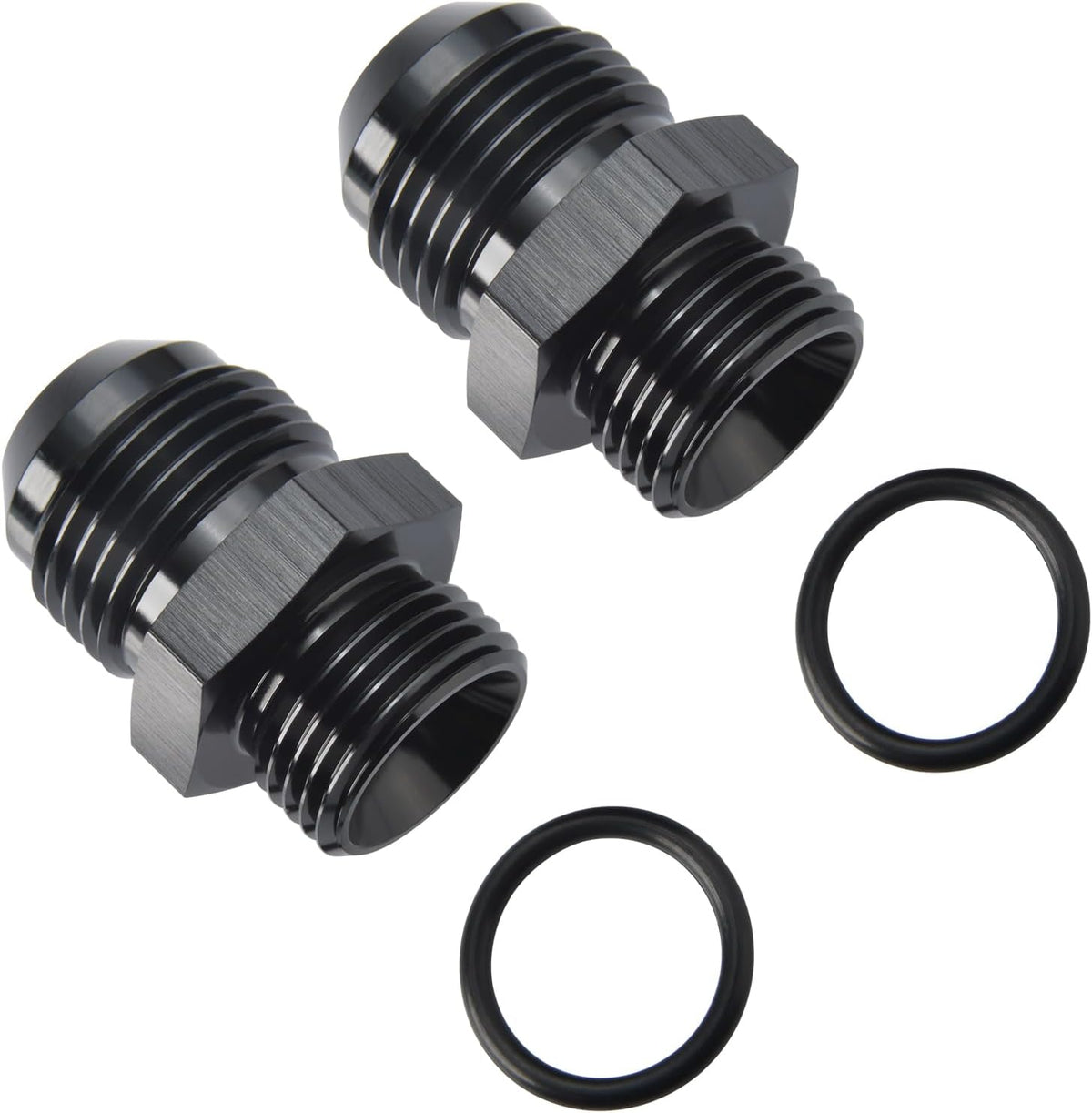 12AN Male Flare to 10AN ORB O-ring Boss Fuel Pump Rail Adapter Fitting Aluminum Black, Pack of 2