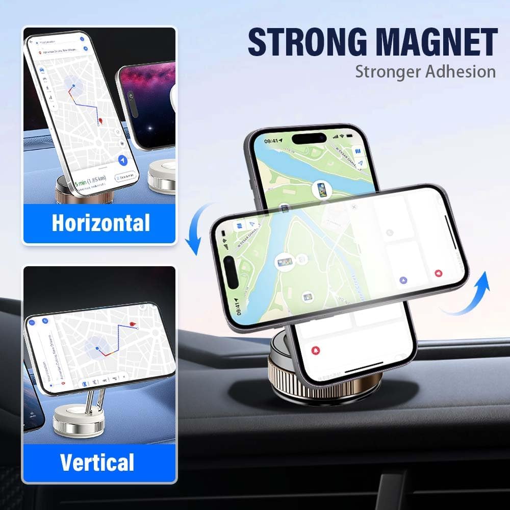 360° Adjustable Vacuum Magnetic Phone Holder, 2025 Strong Suction Portable Magnetic Car Phone Stand,Universal Magnetic Phone Mount for Cars/Gyms/Mirrors/Smooth Surface (Black)