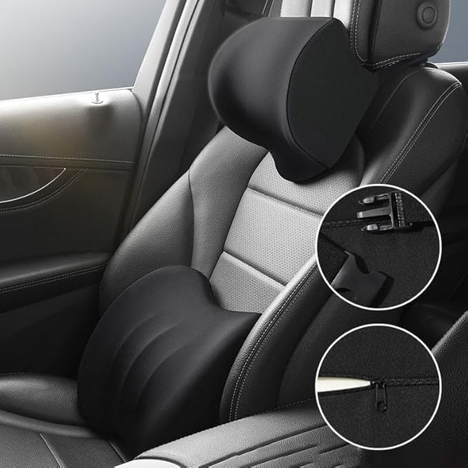 Car Memory Foam Pillow for Honda Civic Coupe/Sedan 2016 2017 2018 2019 2020 2021,Neck and Back Support Car Seat Kit Long Drive Essential Neck Pillow Lumbar Support Cushion,Black