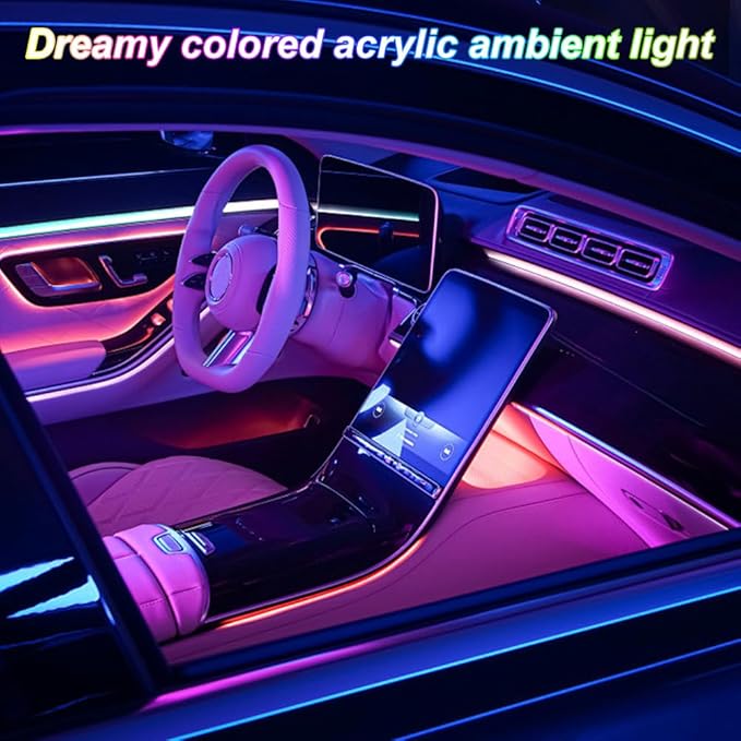 Acrylic Interior Car Ambient Lighting Kits, LED Strip Lights with Wireless APP, Neon Fiber Optic Lights Function LED Strip for Car with Music Modes (10 in 1)