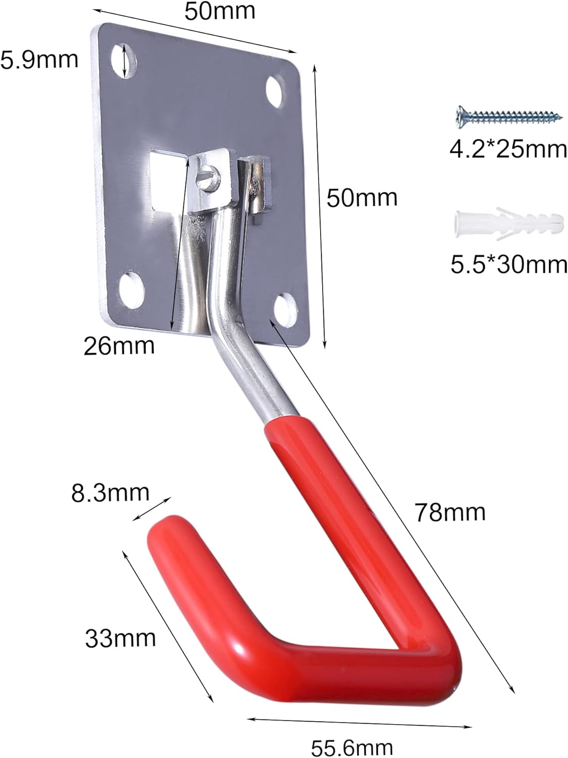 HAISHINE Stainless Steel Heavy-Duty Adjustable Wall Storage Hooks with Anti-Slip Coating for Chainsaws, Bicycle, Garden Tools (Screws and Dowels Included)