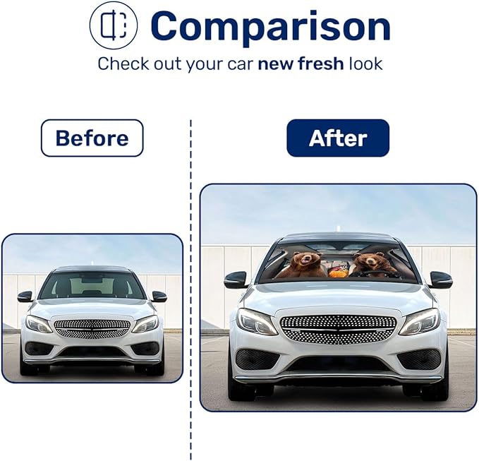 GENANY Bear Couple Funny Windshield Sun Shade for Car SUV Truck (55x30 Inches),Sun Shade Windshield, Shades for Windows, Protector Blocks UV, Spring Car Decor