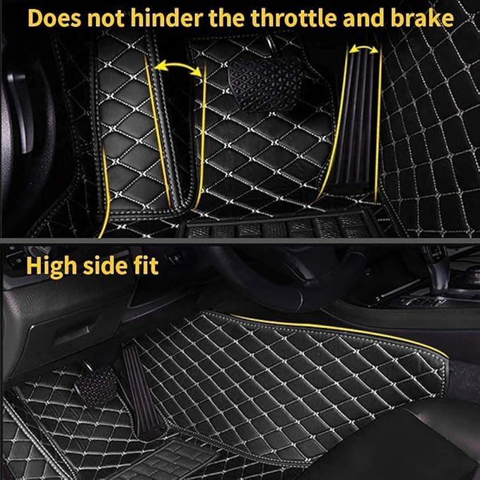 Custom Making Car Floor Mats for 90% Car Model Luxury Leather All Weather Waterproof Anti-Skid Full Coverage Liners (Black Yellow)
