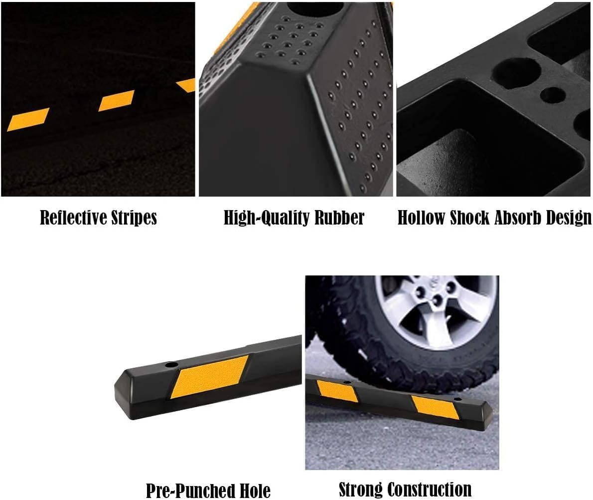 Goplus Parking Block, 72” Rubber Parking Bumpers with 8 High Reflective Yellow Safety Stripes, Heavy Duty Parking Target, Garage Wheel Stoppers Parking Curb for Car, Truck, RV and Trailer (6 Pack)