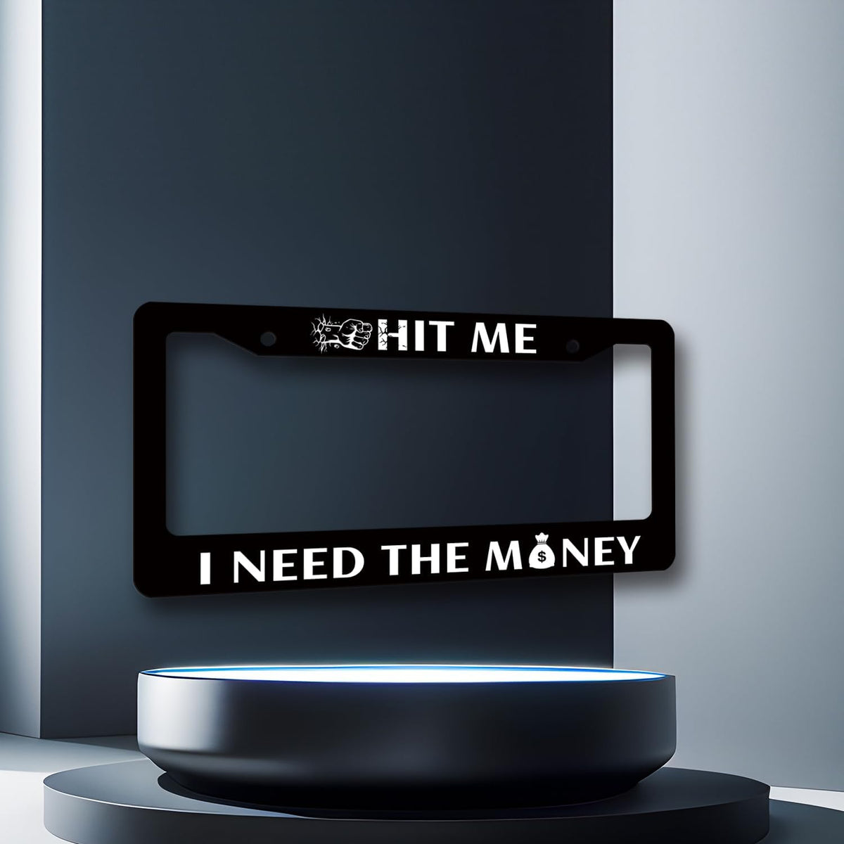 Funny License Plate Frame Hit Me I Need The Money License Plate Holder Stainless Steel License Plate Car Accessory Personalise License Plate Decoration Size 12.2" x 6.2" with Screws