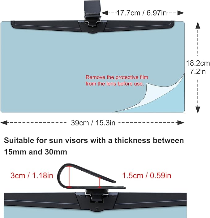 Veharvim Sun Visor Extender for Cars, Polarized Car Visor Extender Sun Blocker UV400, Adjustable Visor Extension, Clip on Sun Visor for Car, Universal, Glare, UV Protector (X-Large(1 Pack))