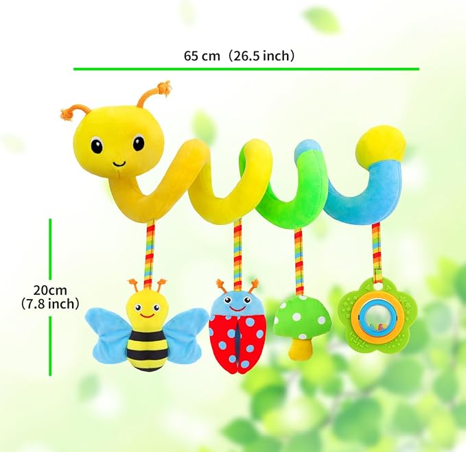 FPVERA Car Seat Toys for Babies 0-6 Months Upgraded Version Spiral Car Seat & Stroller Activity Toy, Soft Plush Hanging Toys with Rattles, Best Gift for Ages 0 and Up