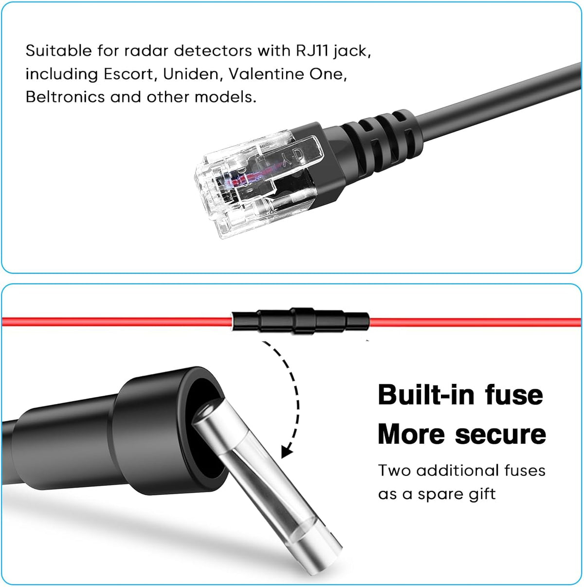 Radar Detector Rearview Mirror Rod Mounting Bracket and Radar Direct Power Cord Hardwired Kit and Fuse Tap(for Uniden Radar Models)