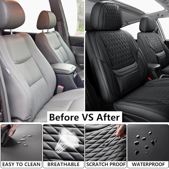 Front Seat Car Seat Covers Custom Fit for Saturn Aura 2006-2009 - Premium Faux Leather with Lumbar Support | Breathable, Waterproof, Anti-Slip, Durable (Black,Front Seat)