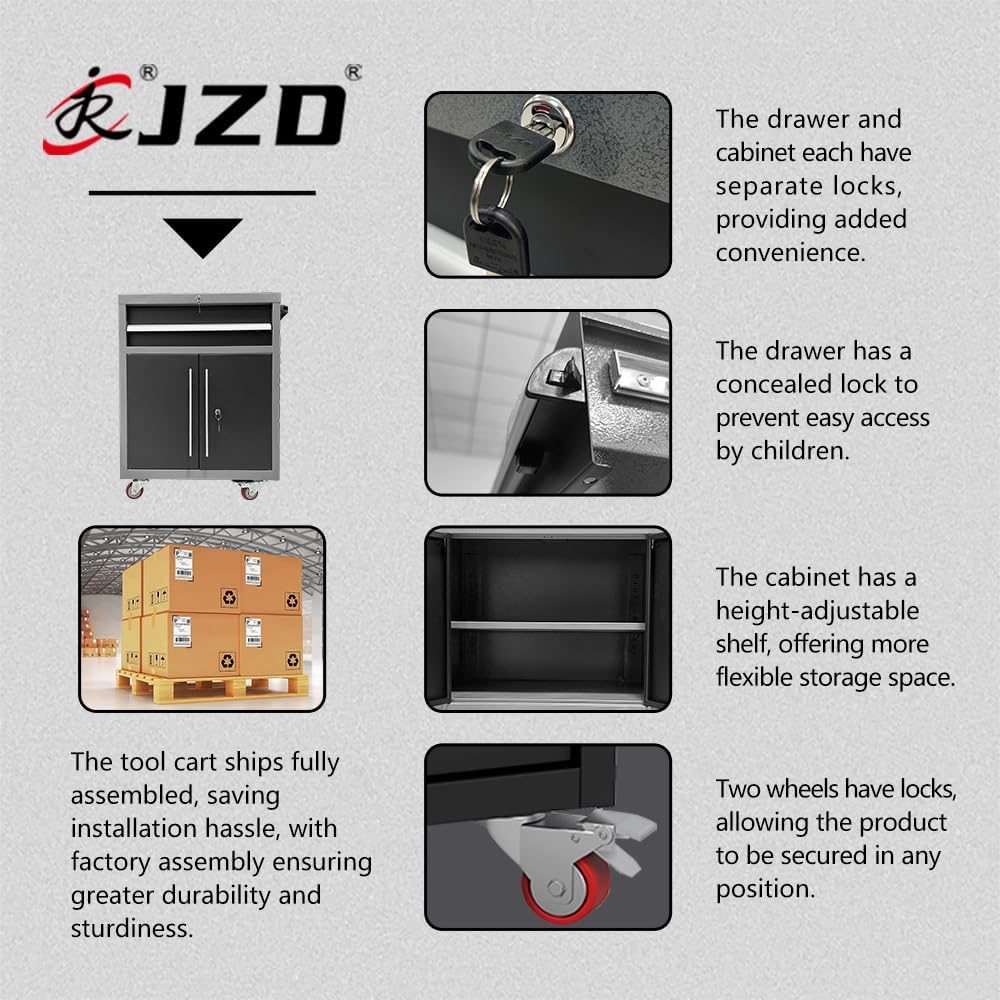 JZD Metal Workshop Cabinet System, Garage Organization Tools Storage, No Wall Mounting Needed, for Basement Automotive Repair Shop