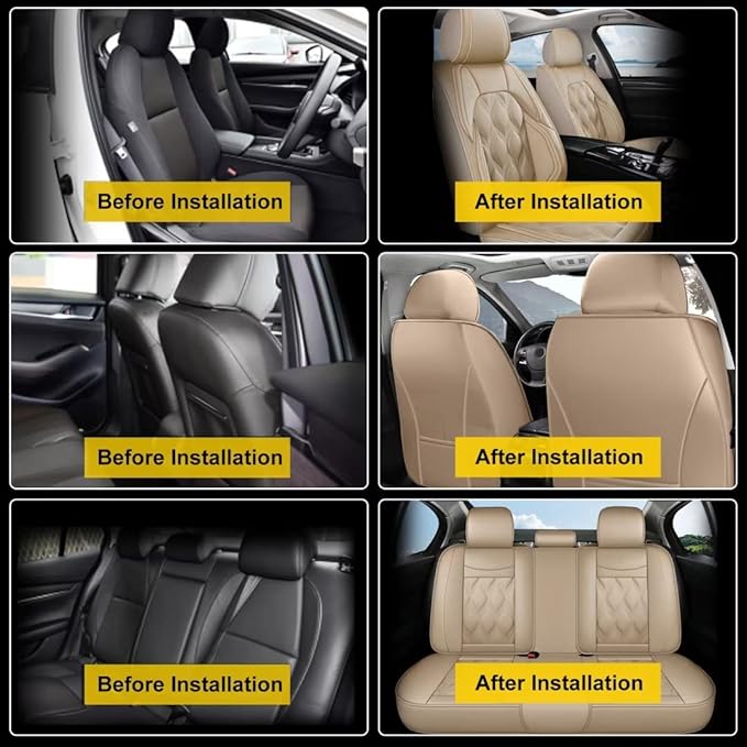 AOMSAZTO Car Seat Covers,Full Set 5 Seats Custom Fit for Jeep Cherokee 2014-2025,Leather Car Seat Cover Seat Cushion Protector,Airbag Compatible Waterproof Beige