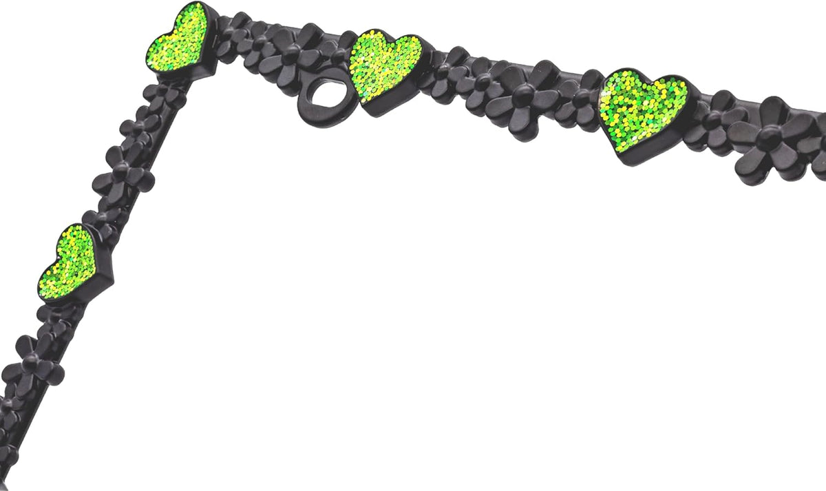 Creathome 3D Shining Daisy Heart License Plate Frame from Pure Zinc Alloy Metal Perfect Plate Holder, Matt Black with Green Glitter, Luminously Heart