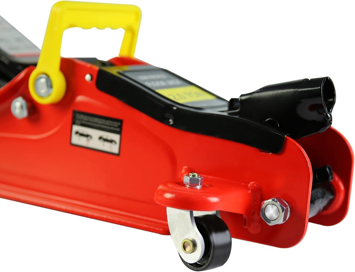 2 Ton Low Profile Floor Jack, Heavy Duty With Single Piston Quick Lift Pump, Steel Car Jack Adjustable Height 3.3"-15.2", Hydraulic Trolley 4000 LBS Capacity, Red