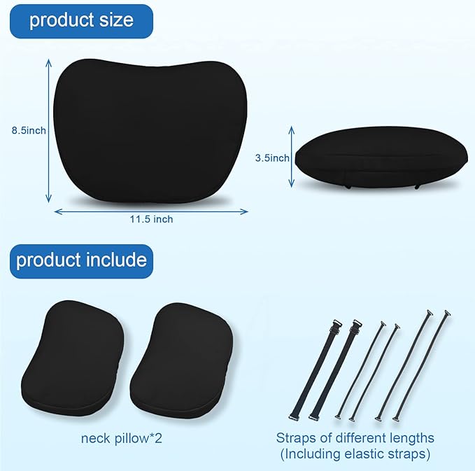 2 Pack Car Headrest Neck Pillow Fits for Tesla Model 3 Model Y Model S Model X Accessories,Car Seat Pillow Head Neck Rest Cushion(Upgrade Black)
