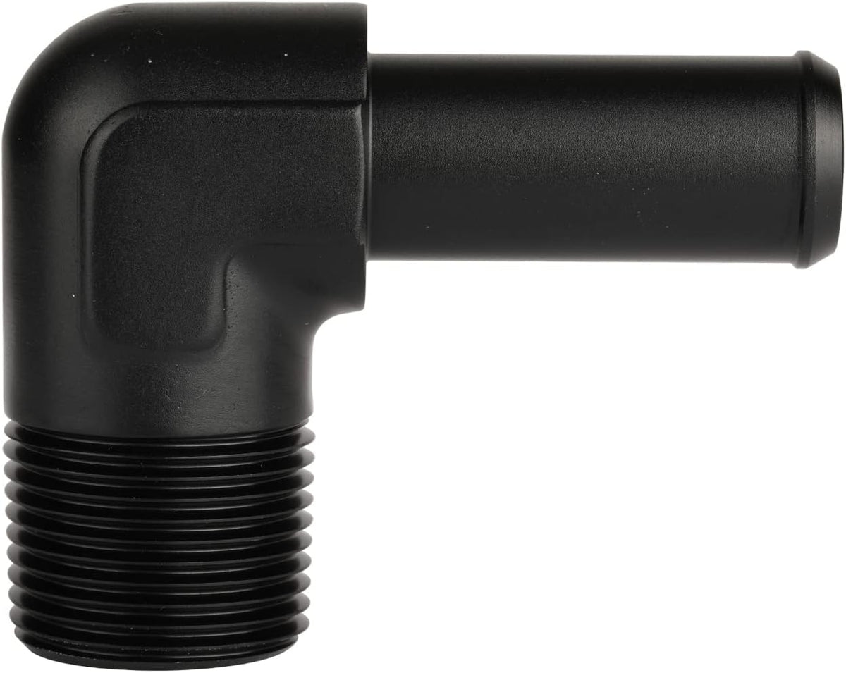 3/4 NPT Male to 3/4" Hose Barb Fitting Adapter 90 Degree Elbow Aluminum Black