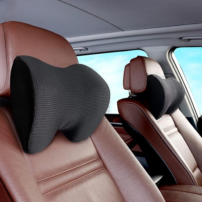 SPRFUFLY Make Relaxing Car Headrest Pillow, Car Pillow for Driving with Adjustable Strap, Breathable Removable Cover & Ergonomic Design - Softness Travel Car Neck Support Pillow(Black, 1PC)