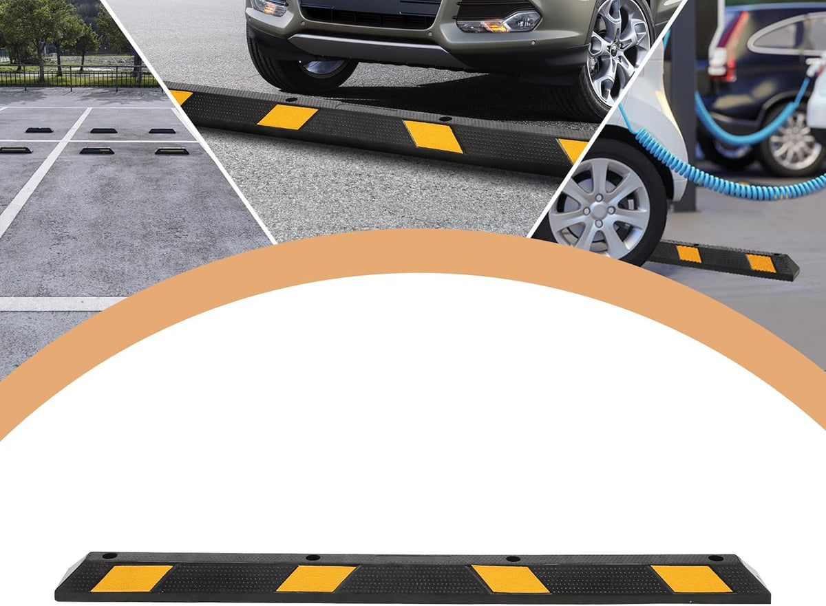2-Pack 72" Rubber Parking Curb, Heavy Duty Long Garage Floor Wheel Stopper with Highly Visible Yellow Reflective Stripes, Car Parking Bumpers for Truck, RV, Trailer