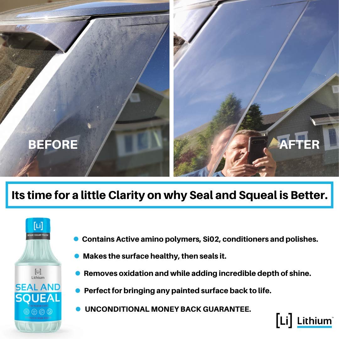 Lithium Seal and Squeal Car Paint Restorer, Polish and Sealant for Incredible Shine - Curable Amino Functional Polymers Fused with Si02 Ceramic Nano Technology - Lasts for up to 12 Months (16 oz)
