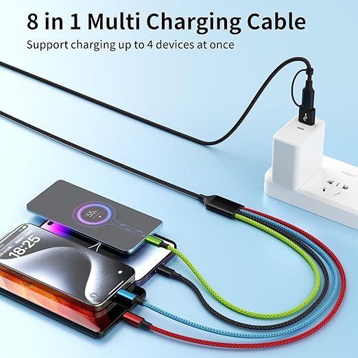 Travel Essentials 4 in 2 Multi Charging Cable, USB A/C Charging Cords with Dual Type-C, USB Cable Phone Charger Compatible with Most Cell Phones/Tablets and More (2Pack, 5FT)