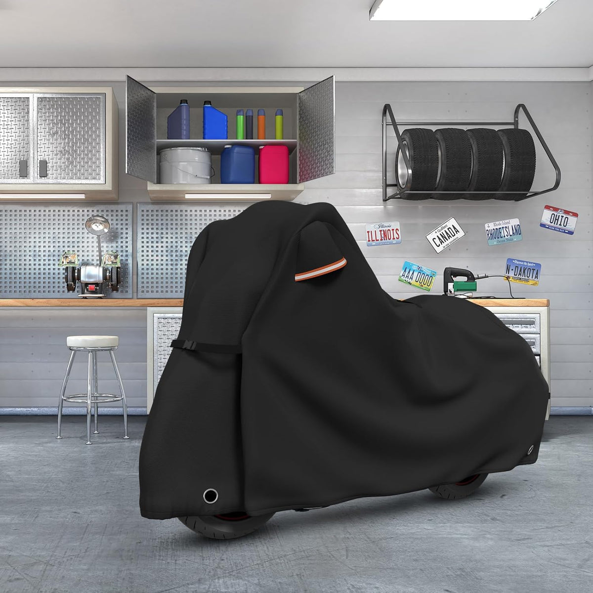 STARTWO Motorcycle Covers with Side Box Waterproof Outdoor for Harley Davidson Touring Models Road King,Road Glide,CVO Street Glide,Low Rider-ST,Electra Glide, and Most Motorcycles 108"x43"x55" Black