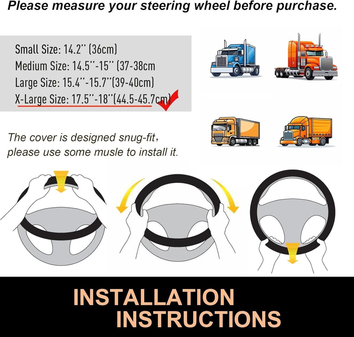 PINCTROT XL Size 17.5-18 Inch Comfy Grip Steering Wheel Cover for Semi Truck, Fits RV, Big Rig Trucker, 18 Wheeler and Classic Cars, Anti-Slip Design 17.5-18 Inch(Silicone Blue)