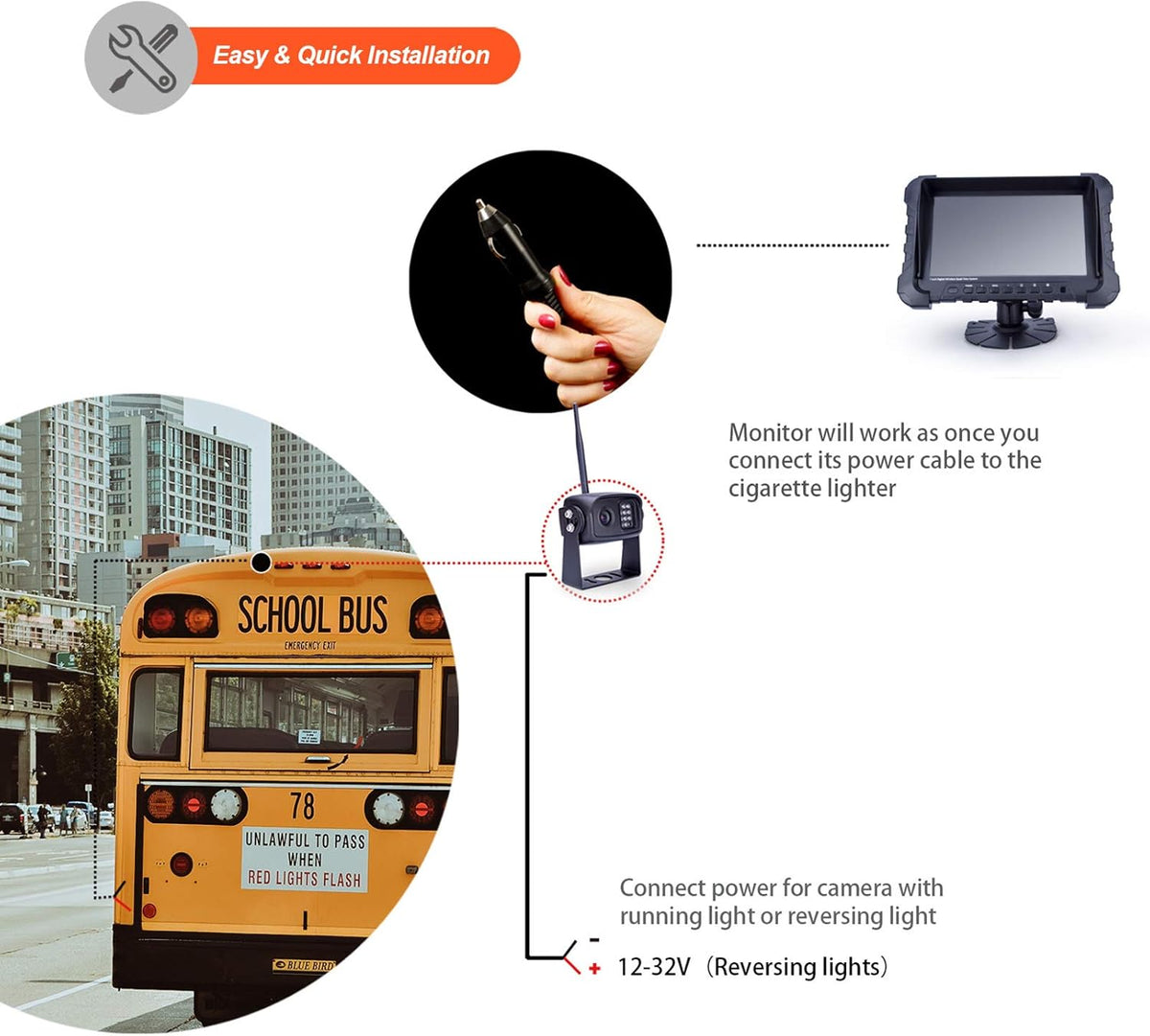 Digital Wireless Backup Camera System, Dual HD 720P Camera with Infrared Night Vision and Wide Viewing Angles, 7inch Wireless Monitor Split Screen for Trailer, RVs, Camper, 5th Wheel, etc