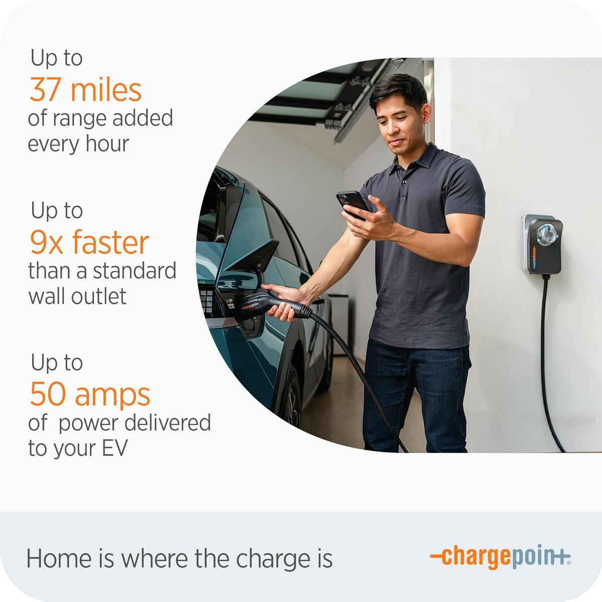 ChargePoint HomeFlex Level 2 EV Charger J1772, Hardwired for Electric Car - Fast Smart Battery Power Charging at Home for Electric Automobile Vehicles