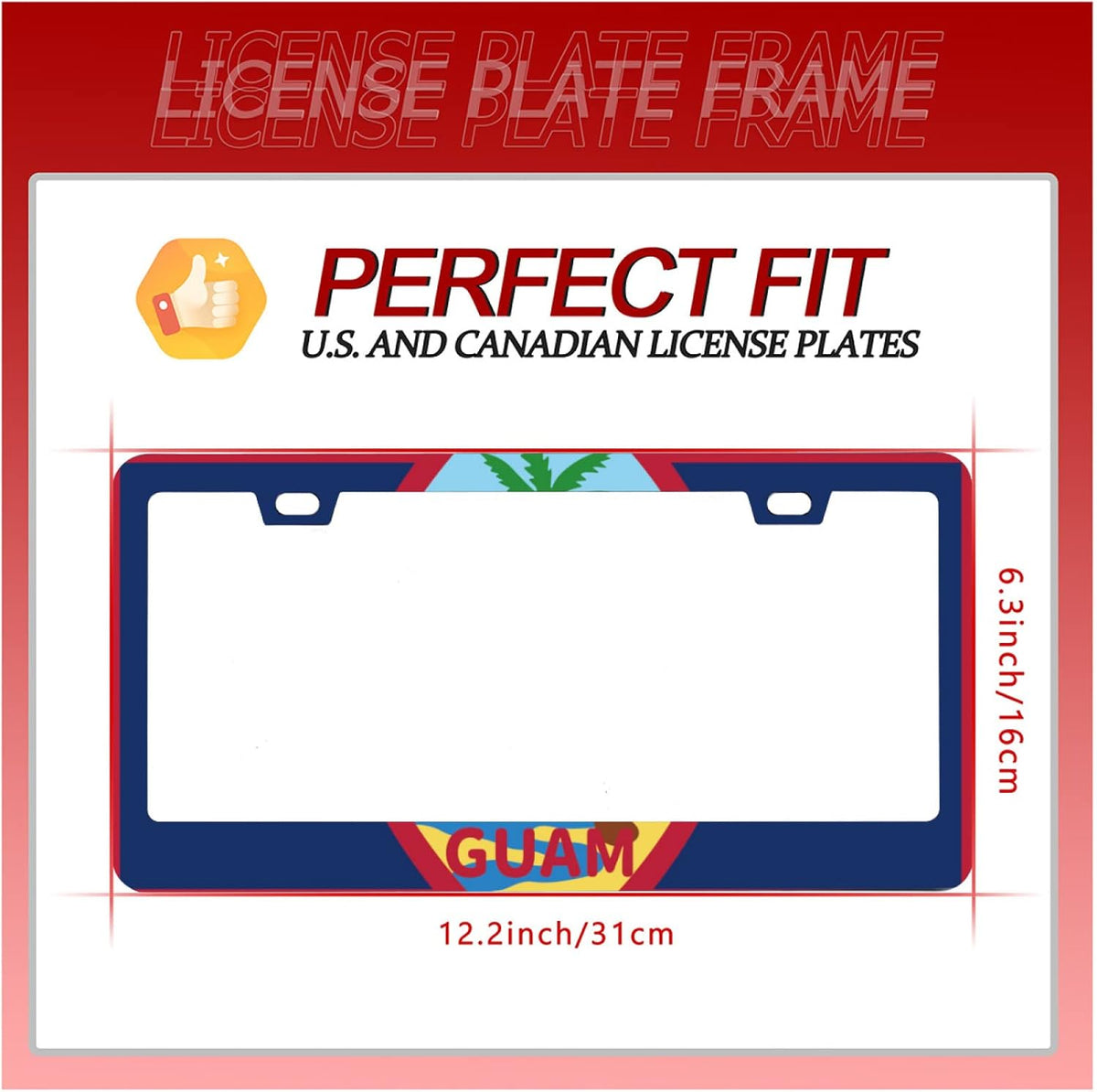 Personalise Guam Flag License Plate Frames Round Hole Guams License Plate Frame Car Universal Accessories Stainless Steel Cars Decorative 2 Holes Screws Fits Standard US Vehicles Size 12.2 x 6 Inch