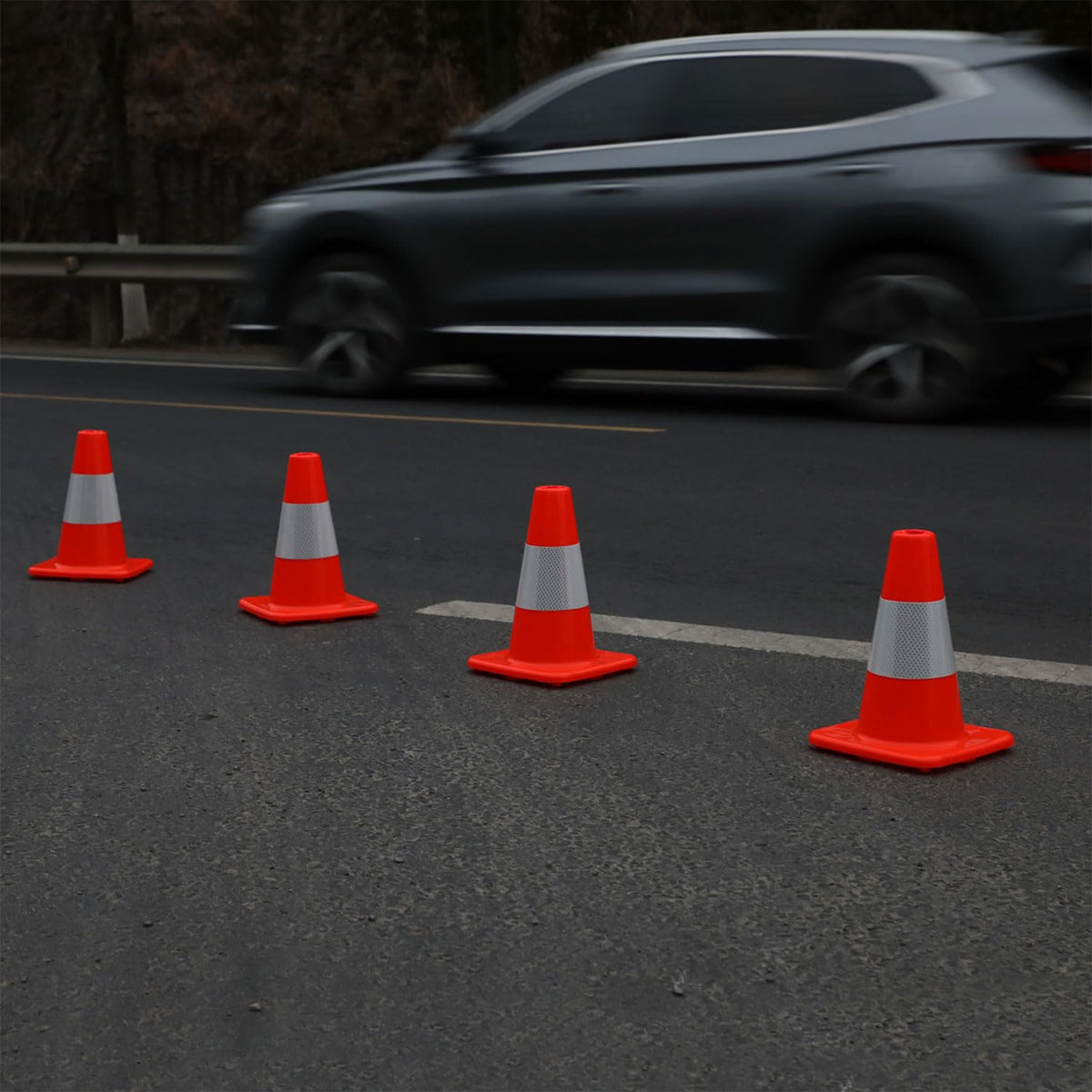 8 Pack All-PVC 1-Piece Traffic Cones, 360° Visible Fluorescent Orange-Red, No Base Separation for Parking, Sports, Driving Training, Construction Events
