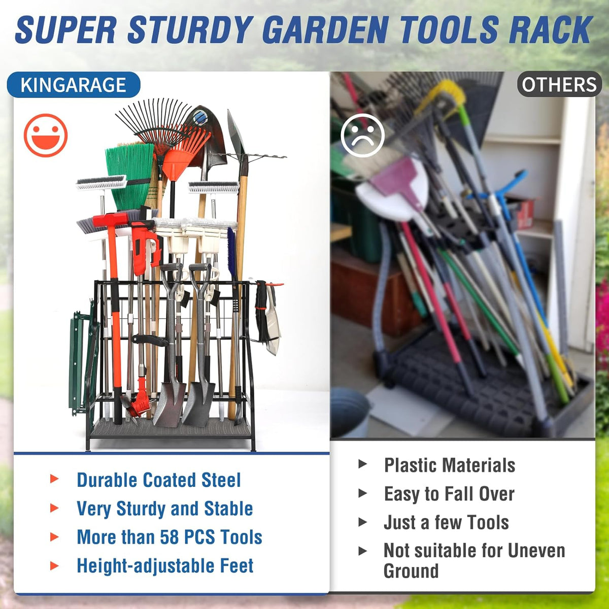 Garden Tool Organizer for Garage, Garden Tool Rack, Up to 58 Long Handled Tools, Yard Tool Holder for Garage, Shed, Outdoor, Tool Stand, Black (Garden Tool Rack)