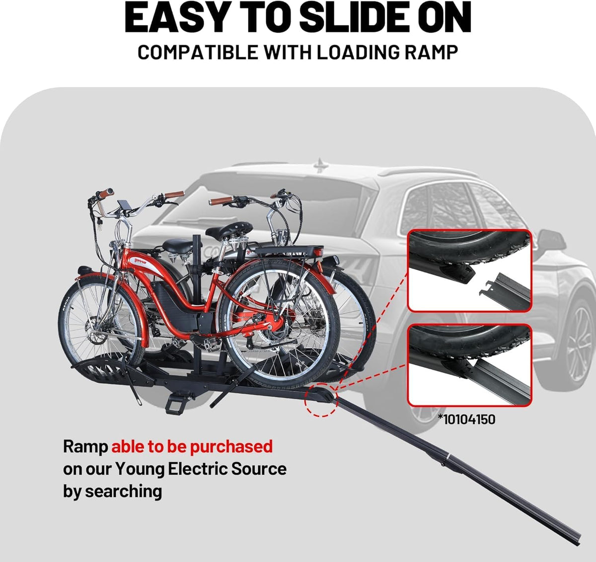 200 lbs E-Bike Rack Hitch Mount Platform Style for Cars Trucks SUVs Vans RVs, Easy Fold with One Hand, fits Bikes with Up to 5-inch Fat Tire