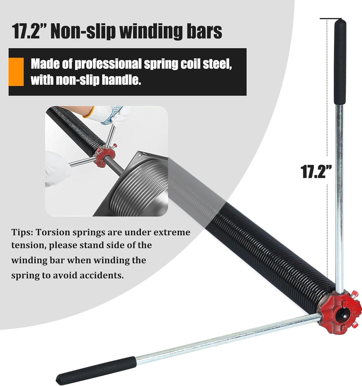 Garage Door Torsion Spring Set, Pair of 2" Electrophoresis Coated Garage Door Spring Replacement with 2 Non-Slip Winding Bars and Bearing, Minimum 16000 Cycles (.225x2x24")