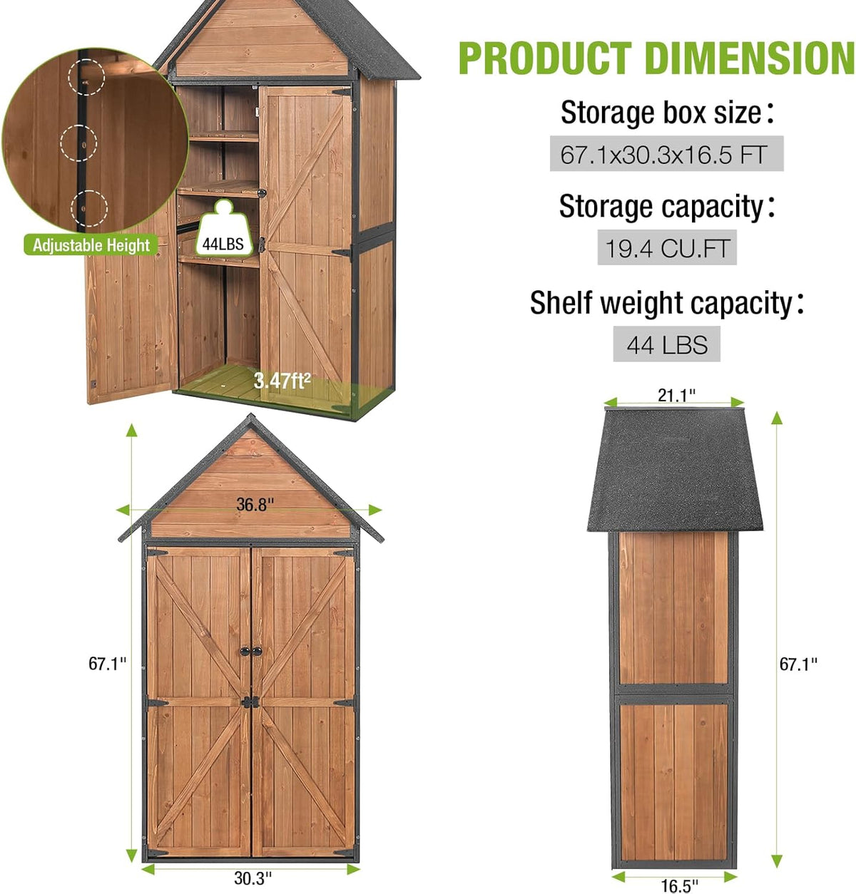 GUTINNEEN Shed Outdoor Storage Upgraded with Durable Metal Frame Garden Shed Tool Storage Cabinet with Wooden Floor Adjustable Shelfs 2.5 x 1.4FT (Brown)