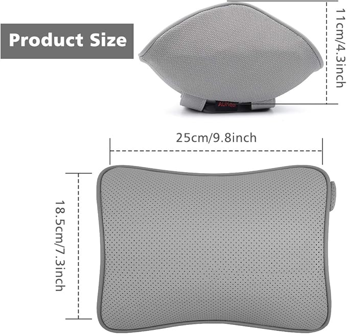 Aukee Memory Foam Car Neck Pillow Soft Leather Car Headrest for Driving Home Office Gray (Pack of 2)