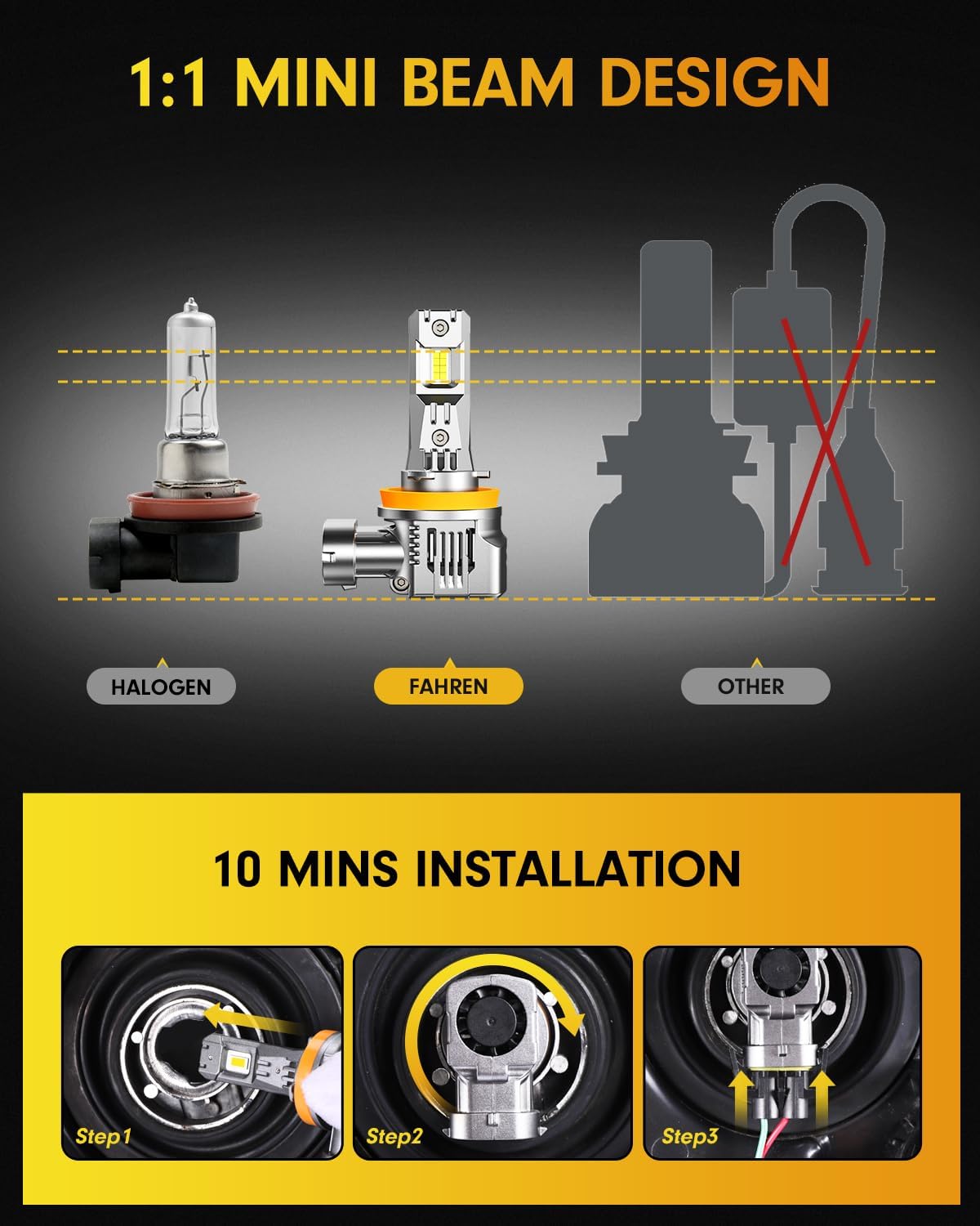 FAHREN 2025 Brightest H11 Led Bulbs, ๐๐,๐๐๐๐๐ H11/H8/H9 Lights, 1000% Brighter with 16 CSP Chips, Cutting-Edge Tech for Epic Night Visibility, 6500K Cool White Fog Bulb HID, Pack of 2