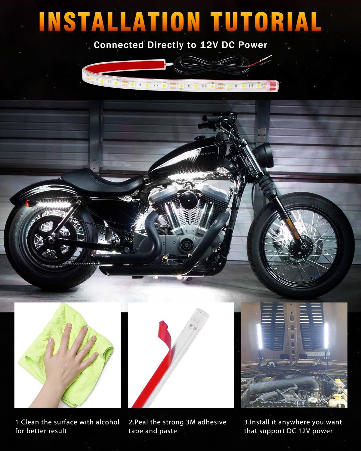 Qasim 12V Led Light Strip Waterproof 32CM White Golf Cart Underglow Led Lights for Car Motorcycles Boat Navigation Interior & Exterior-Pack of 6