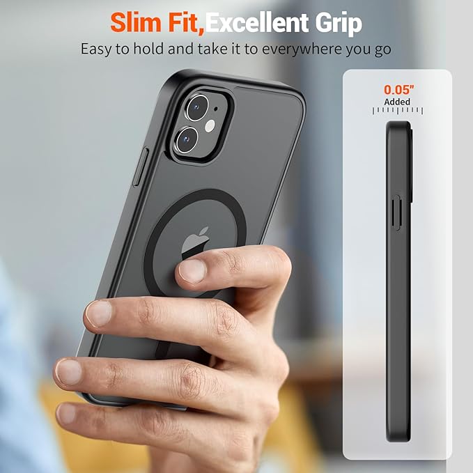 SUPFINE Magnetic for iPhone 11 Phone Case(Compatible with MagSafe)(Military Grade Drop Protection) Translucent Matte Shockproof Phone Cover,Black