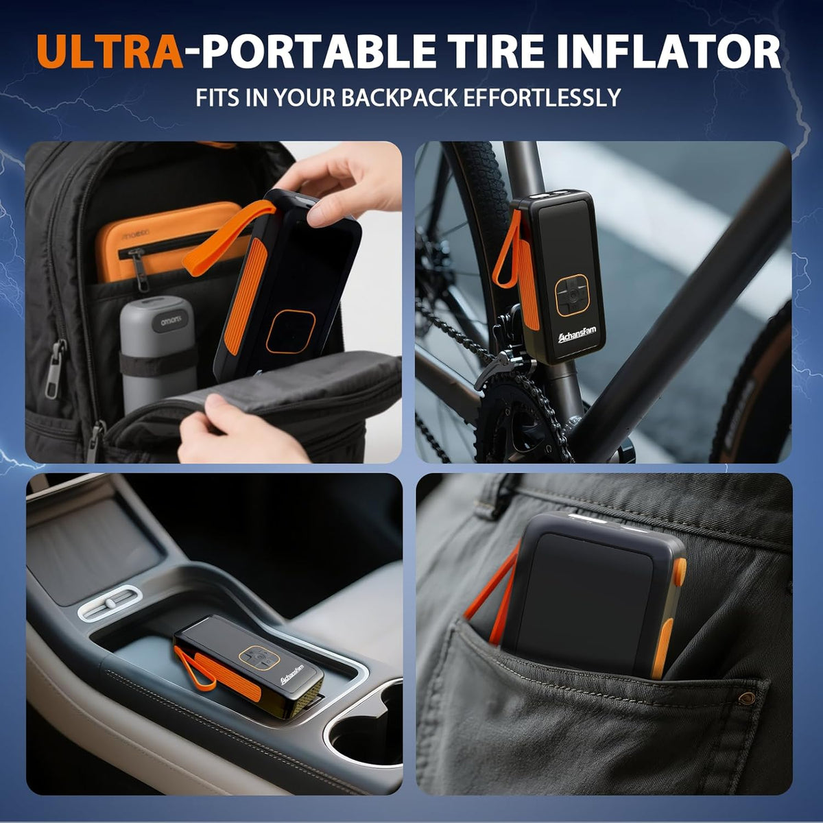 Tire Inflator Portable Air Compressor - Air Pump with Digital Pressure Gauge, 150PSI, LED Light, Auto Shut-Off Function - Cordless Pump for Car, Motorcycle, Bicycle, Balls and Lawn Equipment